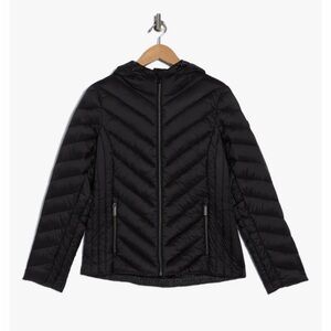 Michael Kors Hooded Chevron Quilted Jacket Lightweight Puffer Black Size:L (R8)